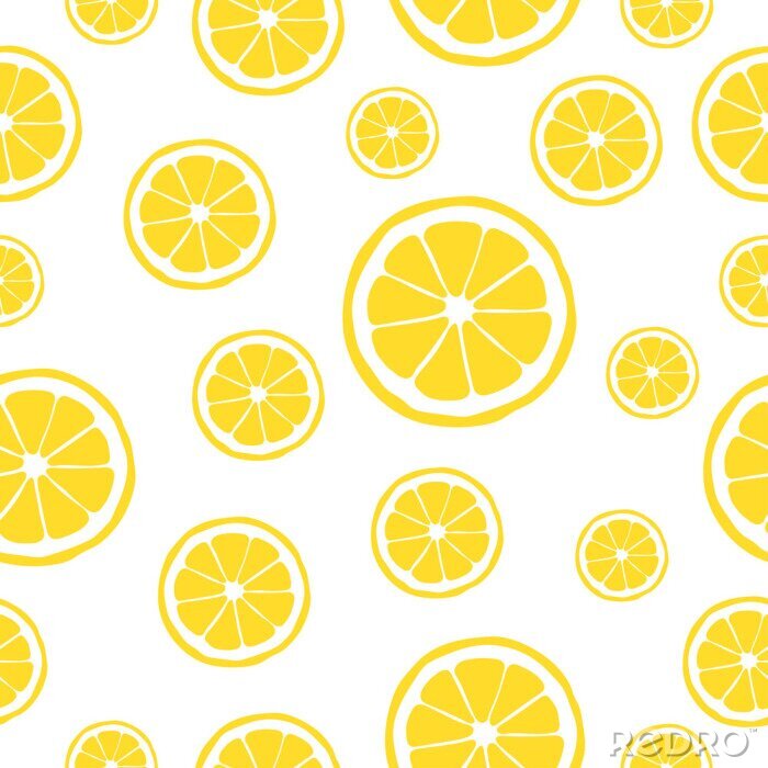 Behang Plakjes gele citroenen op een witte achtergrond