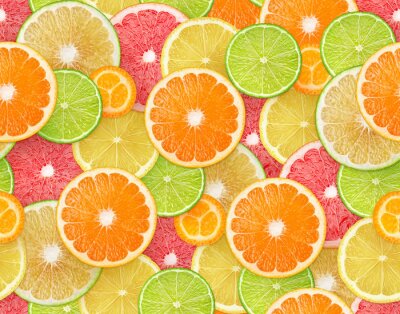 Behang Plakken van citroenen, sinaasappelen, limoenen en grapefruit