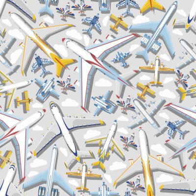 Behang Plane seamless pattern vector aircraft airplane jet flight transportation flying to airport illustration aviation backdrop of aeroplane airliner and airfreighter cargo background