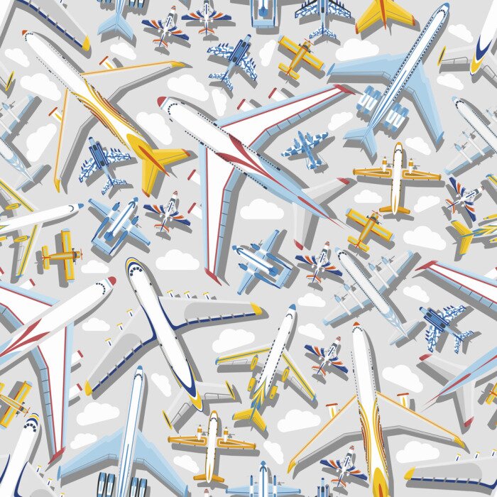 Behang Plane seamless pattern vector aircraft airplane jet flight transportation flying to airport illustration aviation backdrop of aeroplane airliner and airfreighter cargo background