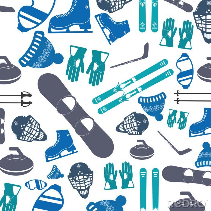 Behang platte ontwerp wintersporten patroon pictogram vector illustratie