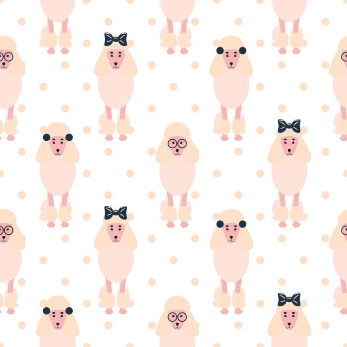 Behang Poedel honden met strikken en brillen