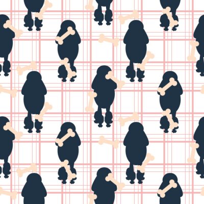 Behang Poedel honden op geruite achtergrond