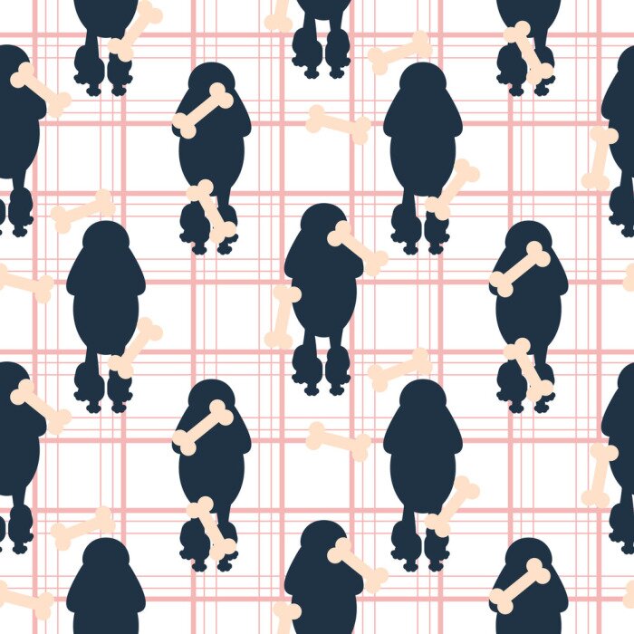 Behang Poedel honden op geruite achtergrond