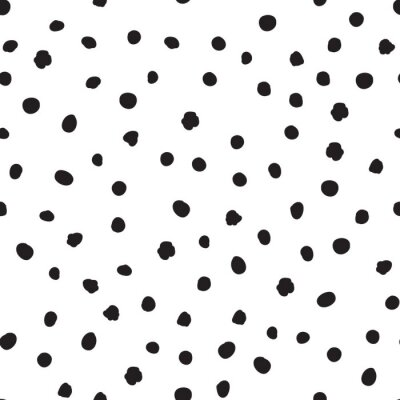 Behang Polka dot hand drawn seamless background. Polkadot snowflakr black irregular point motif