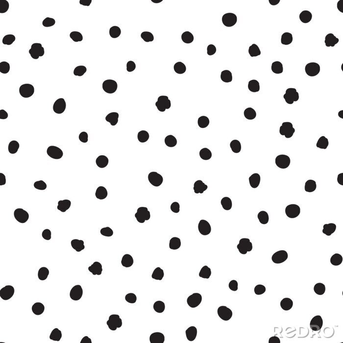 Behang Polka dot hand drawn seamless background. Polkadot snowflakr black irregular point motif