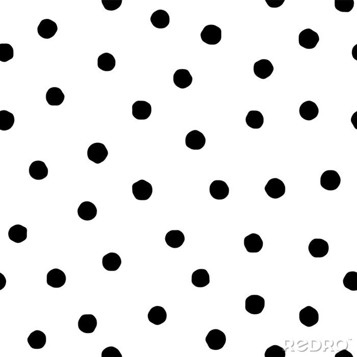Behang Polka dot seamless pattern in hand draw style. Vector spot texture with black point isolated on white background. Grunge effect