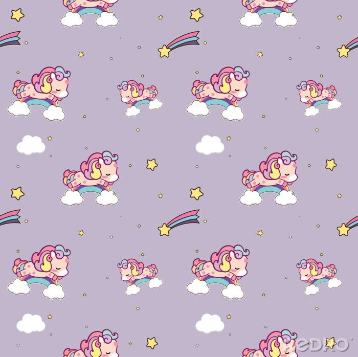 Behang Pony's op de regenboog