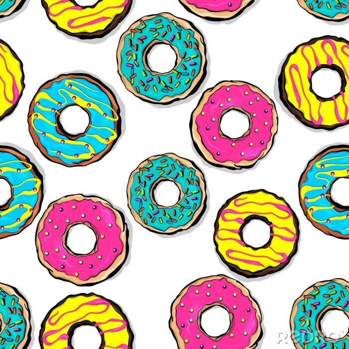 Behang Pop-art donuts in verschillende kleuren