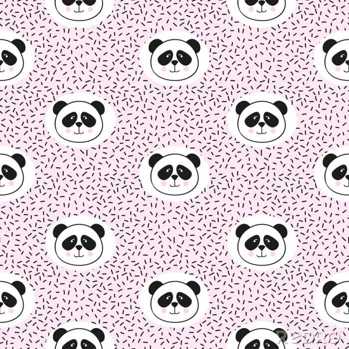 Behang Portret van een panda in roze