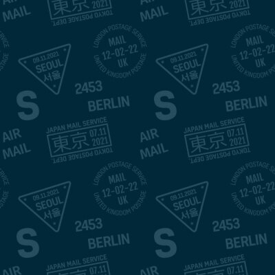 Behang Postzegelpatroon, voor print en web. Tekst in het Japans betekent Tokyo, in Koreaans - wat betekent dat Seoul.