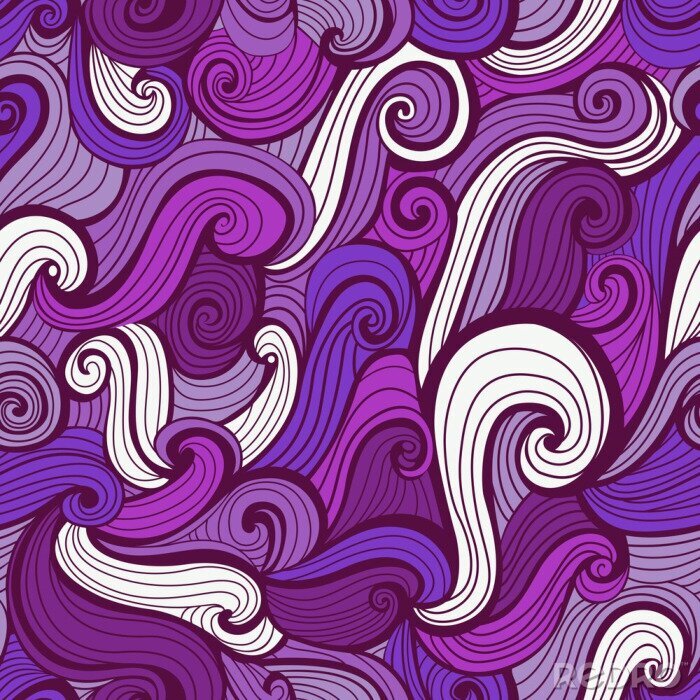 Behang Purple Doodle Golven Naadloos Patroon