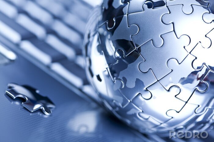 Behang Puzzel in rond object in 3D