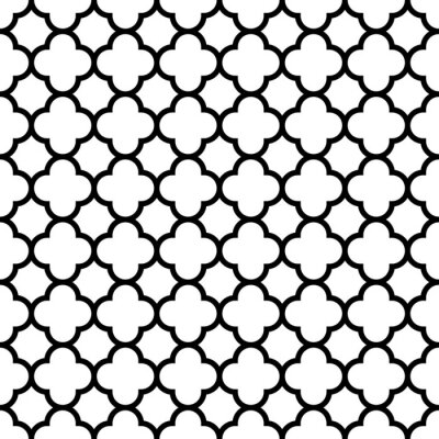 Behang Quatrefoil naadloze patroon achtergrond in zwart-wit. Vintage en retro abstracte sierontwerp. Eenvoudige platte vectorillustratie.