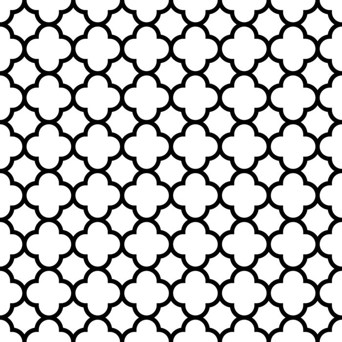 Behang Quatrefoil naadloze patroon achtergrond in zwart-wit. Vintage en retro abstracte sierontwerp. Eenvoudige platte vectorillustratie.