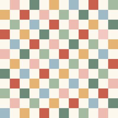 Behang Rainbow Checkerboard retro colours vector seamless pattern. Geometric abstract background. Checkered surface design.