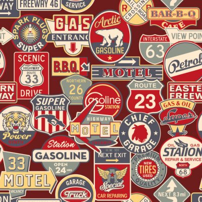 Behang Reclame en verkeersborden - vector naadloze patroon