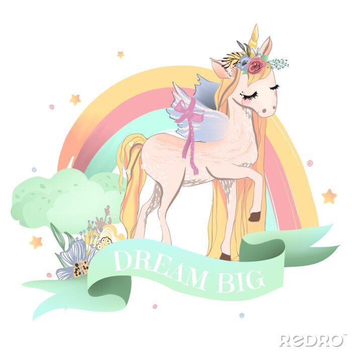 Behang Regenboogeenhoorn en lint met de inscriptie