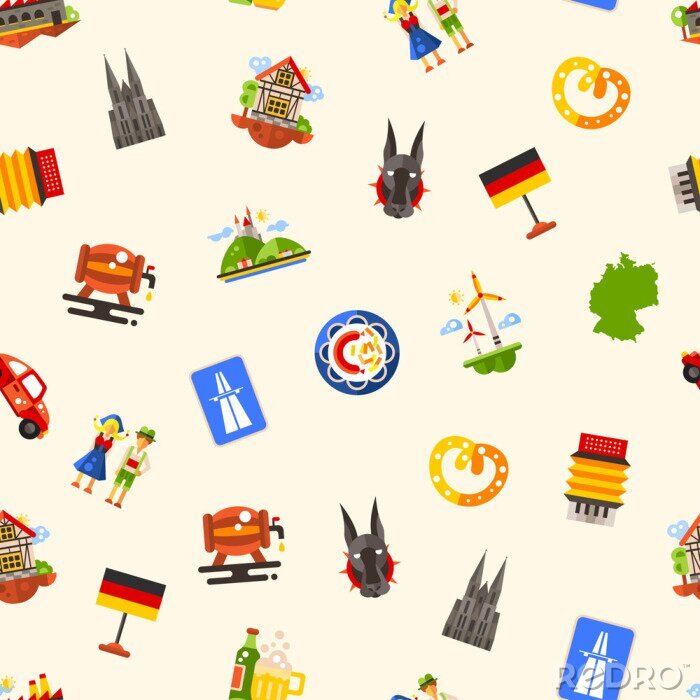 Behang reizen Duitsland naadloze patroon met beroemde Duitse symbolen