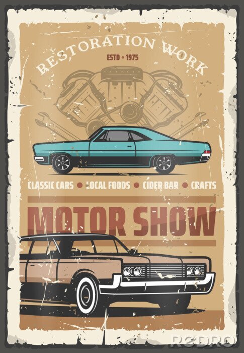 Behang Retro auto's op autoshow