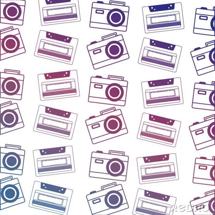 Behang retro cassette en fotocamera vintage patroon vectorillustratie