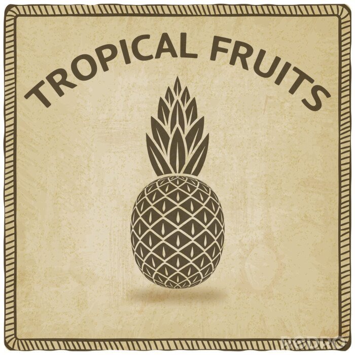 Behang Retro graphics met ananas en letters