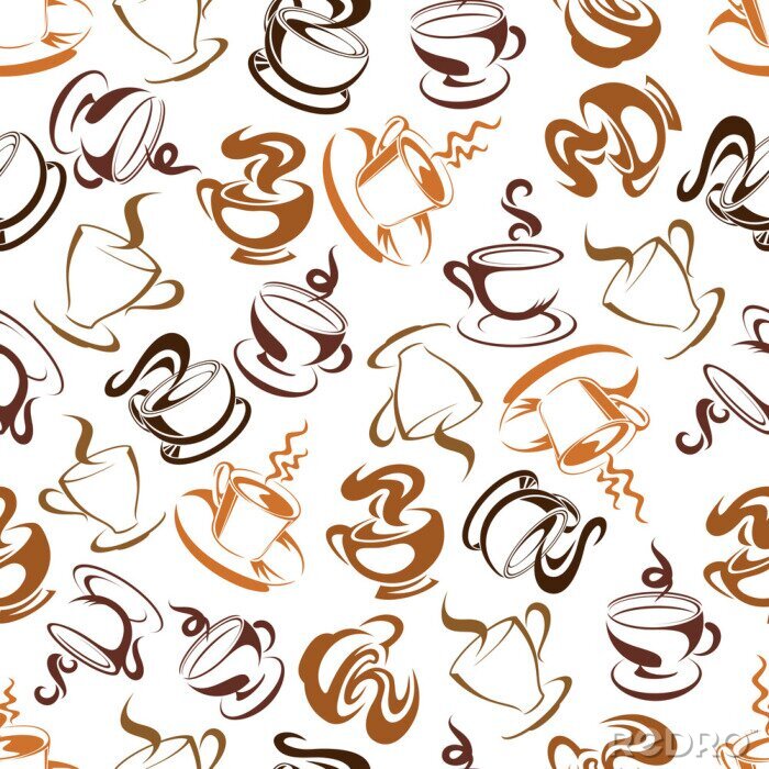 Behang Retro naadloze koffie drinken patroon als achtergrond