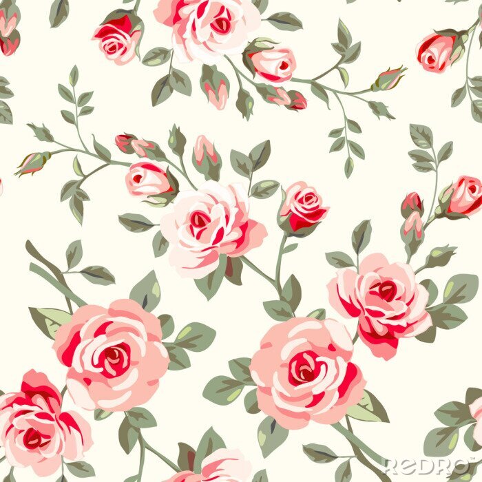 Behang Retro ontwerp met rozen