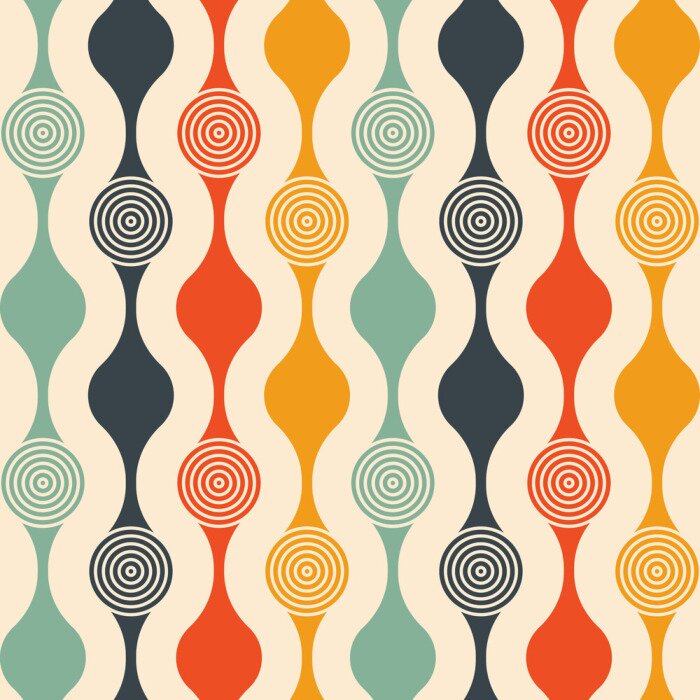 Behang Retro seamless pattern - colorful nostalgic background design with circles
