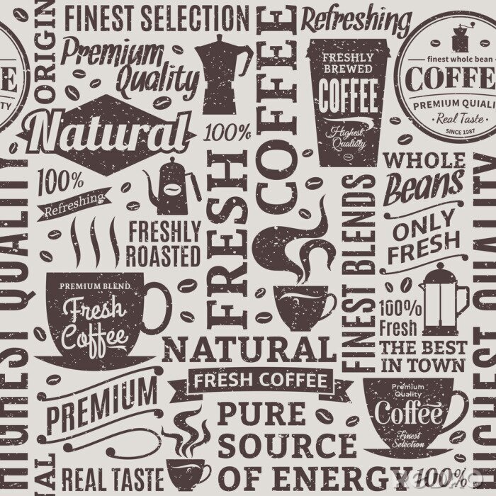 Behang Retro stijl typografisch vector koffiebar naadloze patroon of achtergrond