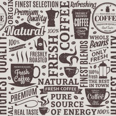 Behang Retro stijl typografisch vector koffiebar naadloze patroon of achtergrond