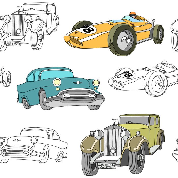 Behang Retro transport pattern seamless design illustration