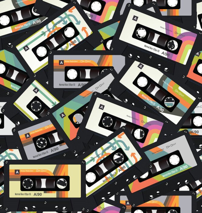 Behang Retro uitstekende naadloze achtergrondvector van de cassetteband