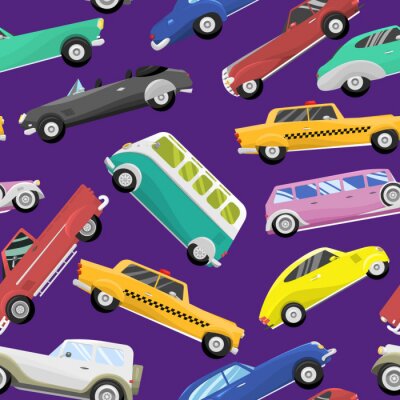 Behang Retro vintage oude stijl auto vector voertuig automobiel exclusieve snelheid sport vervoer antieke garage klassieke auto illseamless patroon achtergrond stration