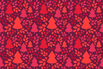 Behang Robijnbos met kerstbomen