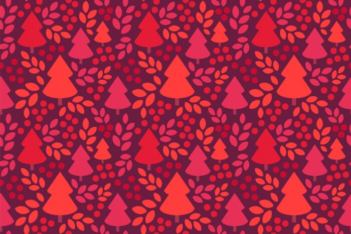 Behang Robijnbos met kerstbomen