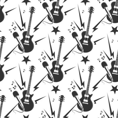 Behang Rock muziek naadloos patroon met gitaren en microfoons