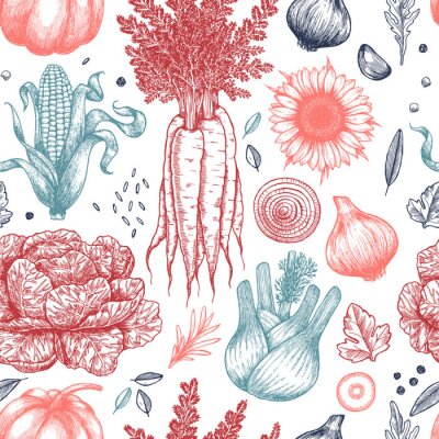 Behang Rode en blauwe groenten op een witte achtergrond