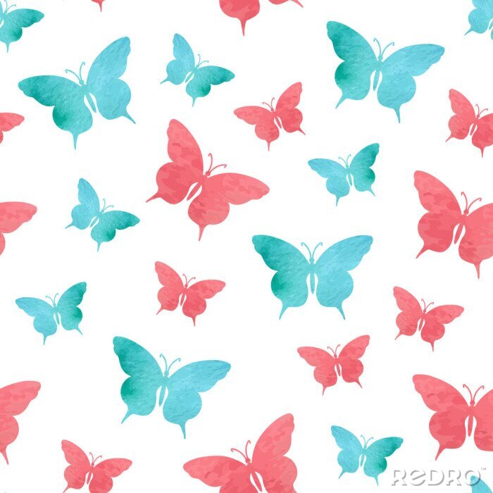 Behang Rode en blauwe vlinders