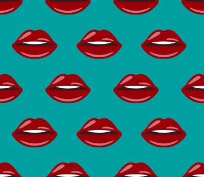 Behang Rode lippen op een turquoise achtergrond