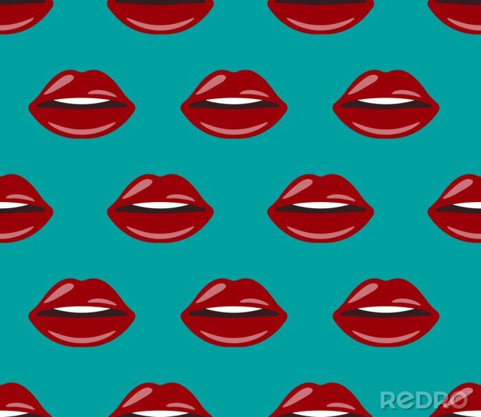 Behang Rode lippen op een turquoise achtergrond