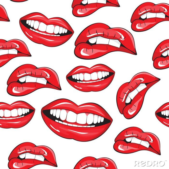 Behang Rode lippen op een witte achtergrond in de stijl van pop-art