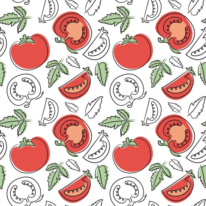 Behang Rode tomaten en groene bladeren