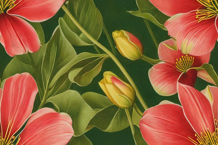 Behang Rode tuinbloemen