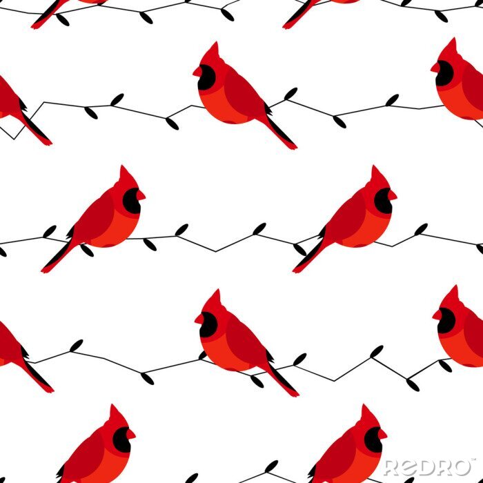 Behang Rode vogels op een witte achtergrond