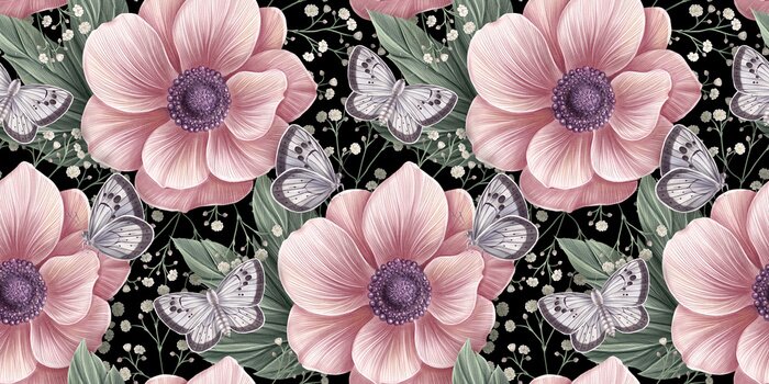 Behang Romantische glamour bloemen en vlinders