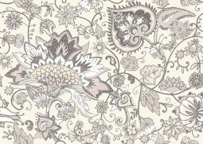 Behang Romige oosterse bloemen op een lichte achtergrond