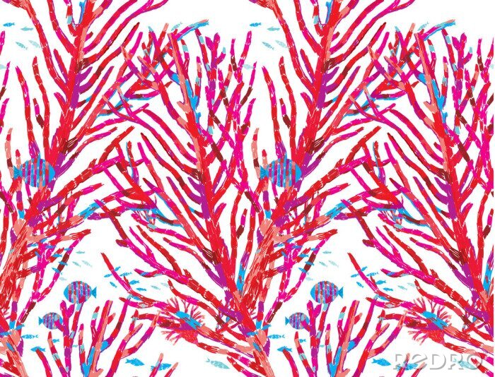 Behang Rood koraalrif op een witte achtergrond