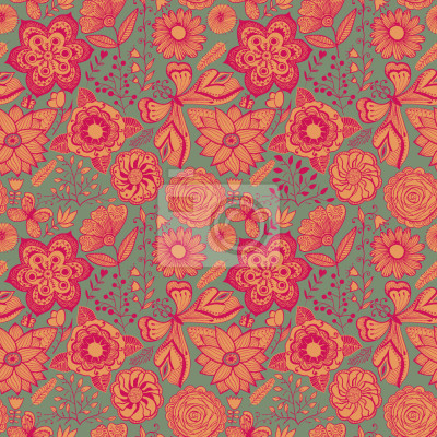 Behang Rood-oranje vlinders en bloemen