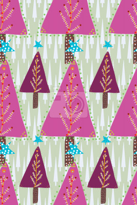 Behang Roze bomen op een groene achtergrond